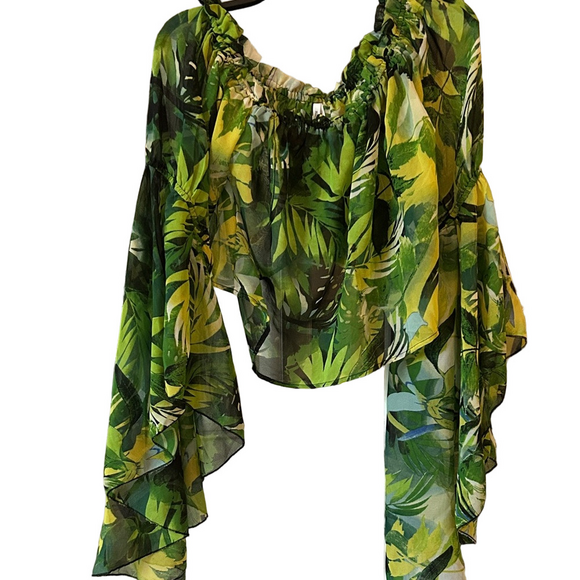 Live 4 Truth Green and Yellow Leaf Print Blouse Jr 13 - Picture 1 of 5
